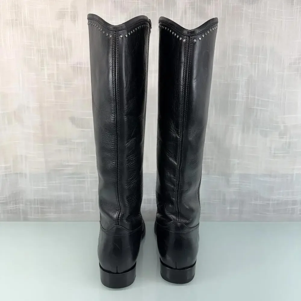 Frye Melissa Button 2 Riding Boots Black Leather Studded Equestrian Women 5.5B
